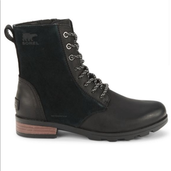 SOREL Emelie Short Lace Ankle Boots Waterproof Black Size 7 US - Picture 2 of 15
